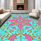 Pink Floral Symmetry Mandala Pattern Rug