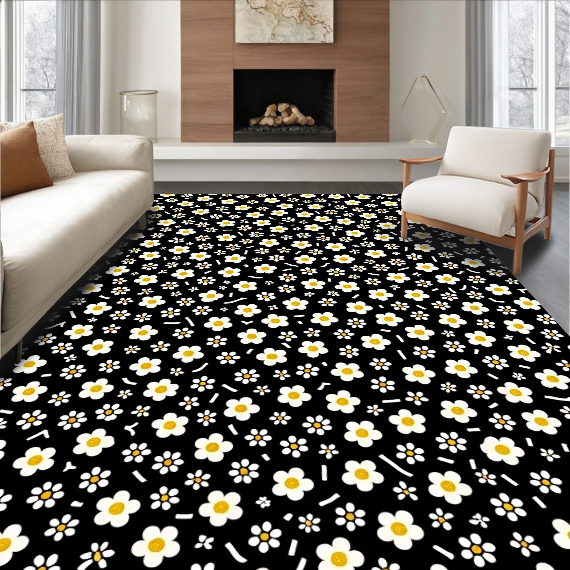 Dainty White Floral Pattern Design Rug