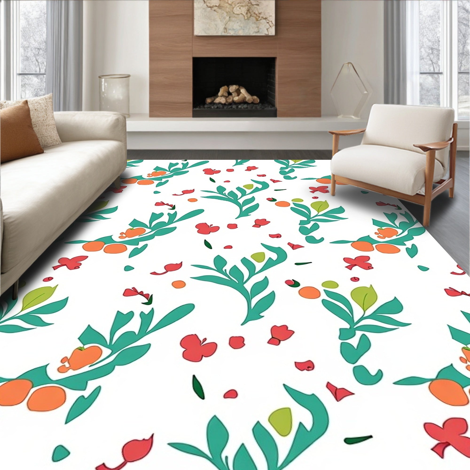 Fruity Floral Branch Pattern Rug