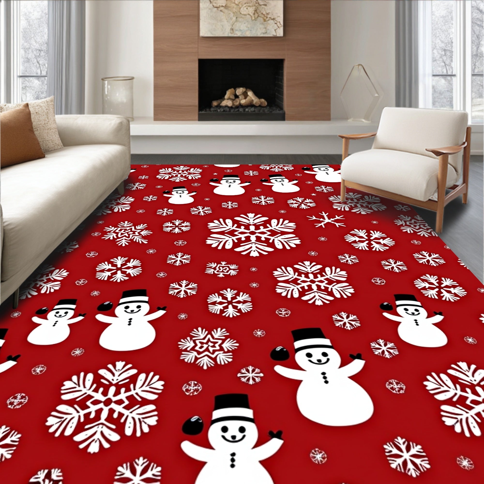 Festive Snowman Snowflake Pattern Rug