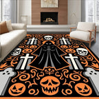 Gothic Halloween Skull Tombstone Pumpkin Rug