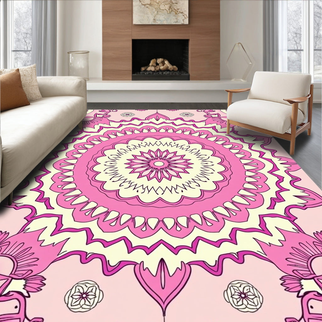 Pretty Pink Floral Mandala Rug