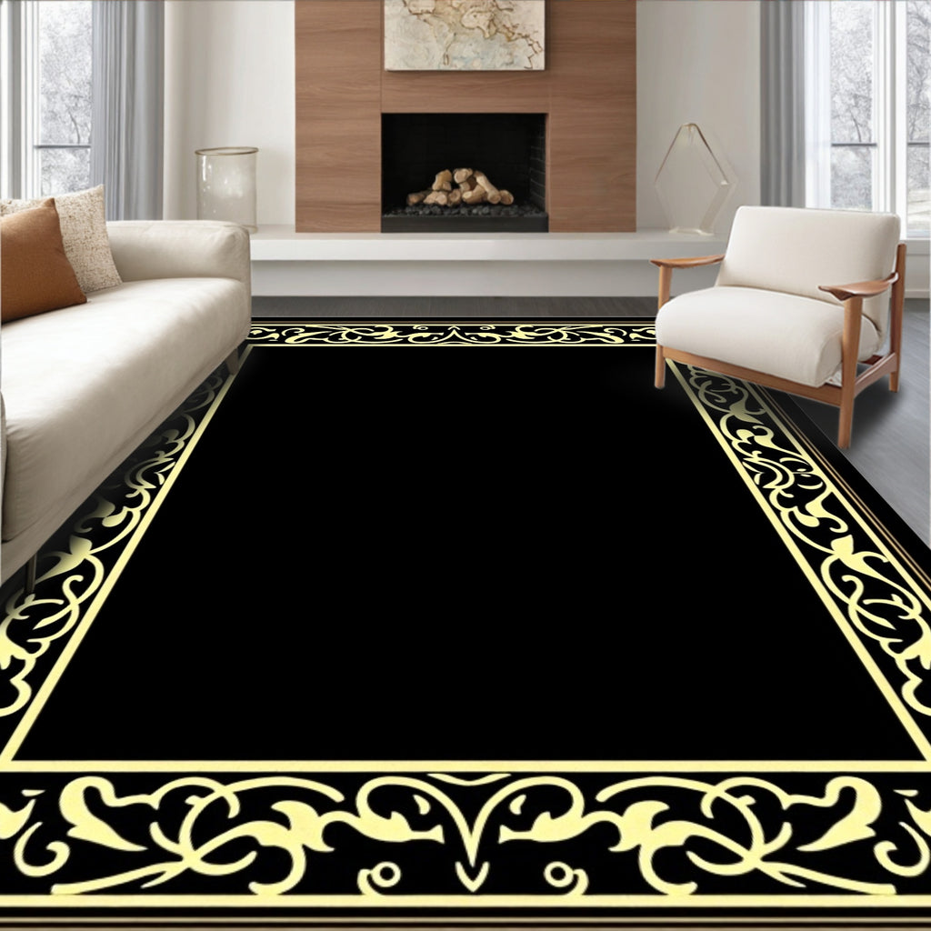 Golden Baroque Scroll Border Rug