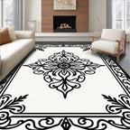 Classic Black White Floral Pattern Rug