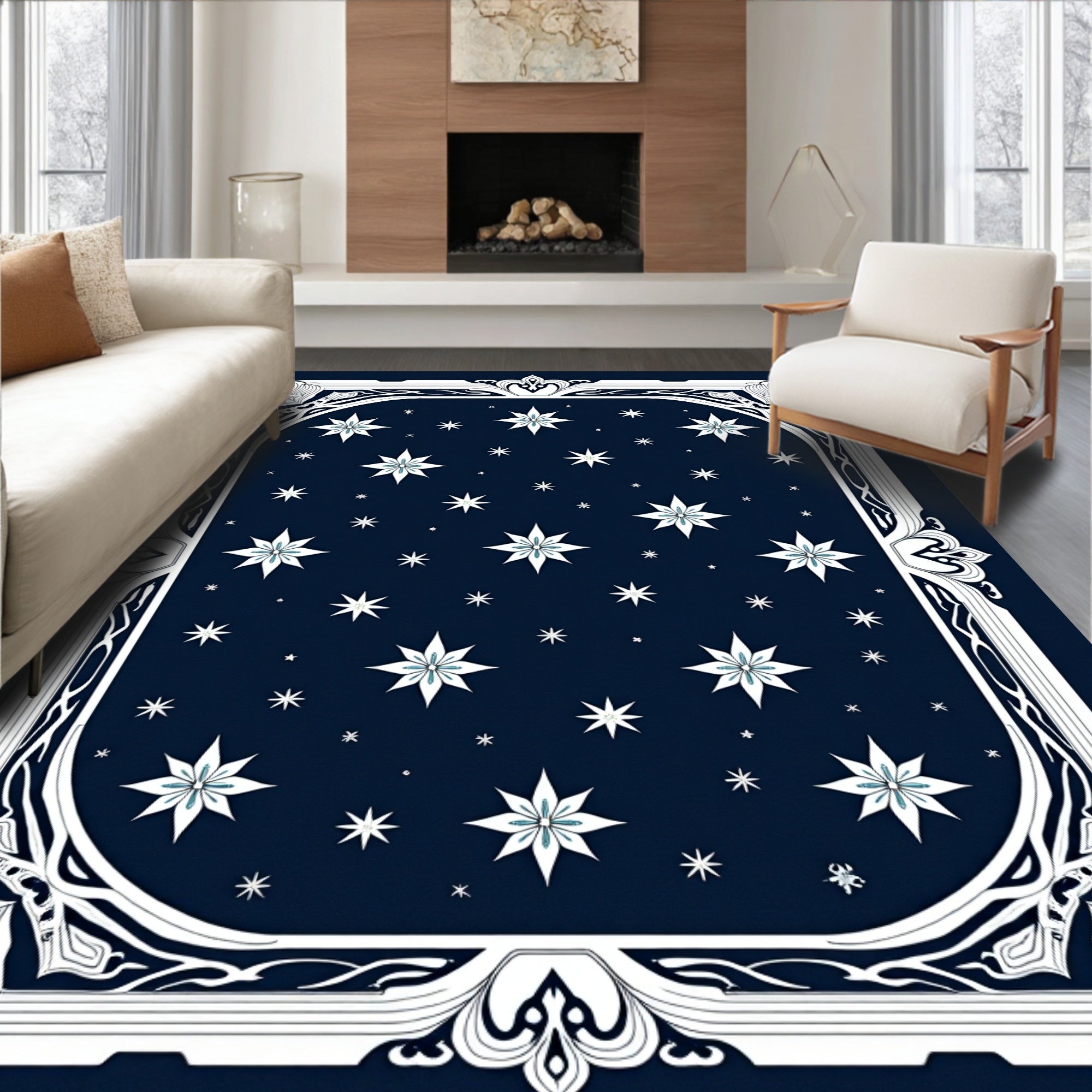 Celestial Star Pattern With Ornate Border Rug
