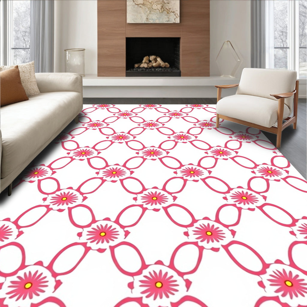 Pink Daisy Lattice Pattern Rug