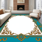 Elegant Teal 2 Gold Scrollwork Design Rug