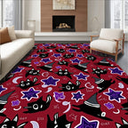 Whimsical Black Cats Stars Pattern Rug