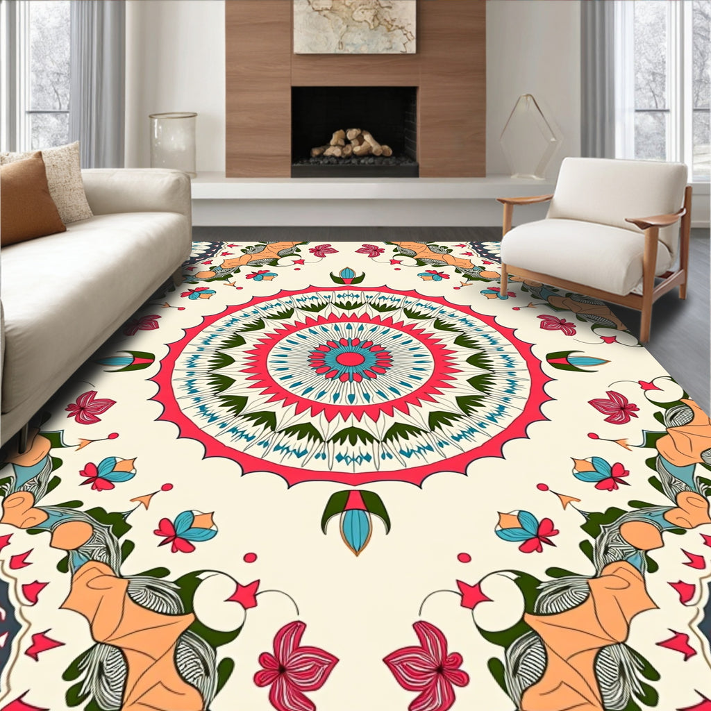 Floral Mandala Vibrant Radial Design Rug
