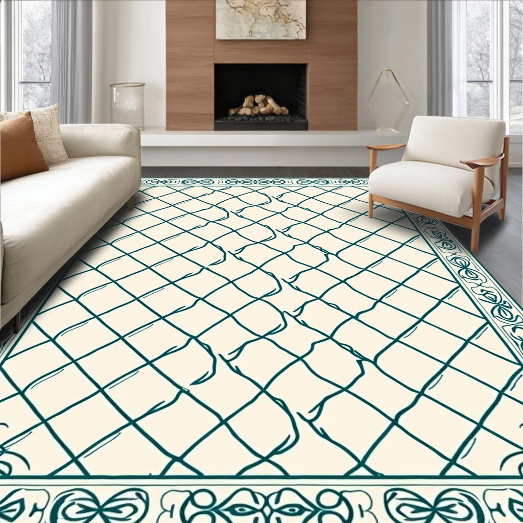 Ornate Diamond Pattern Border Rug