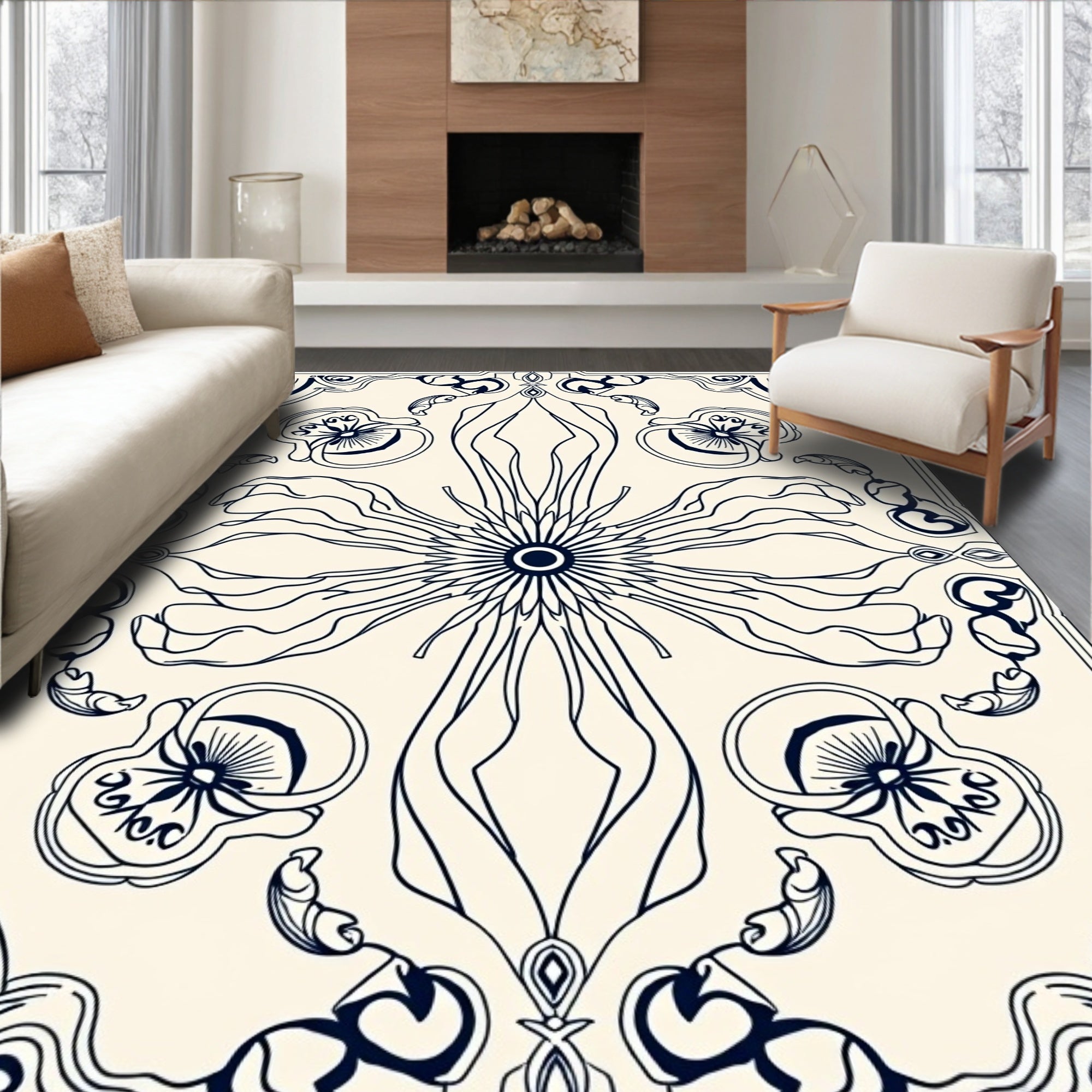 Ornate Floral Sunburst Design Rug