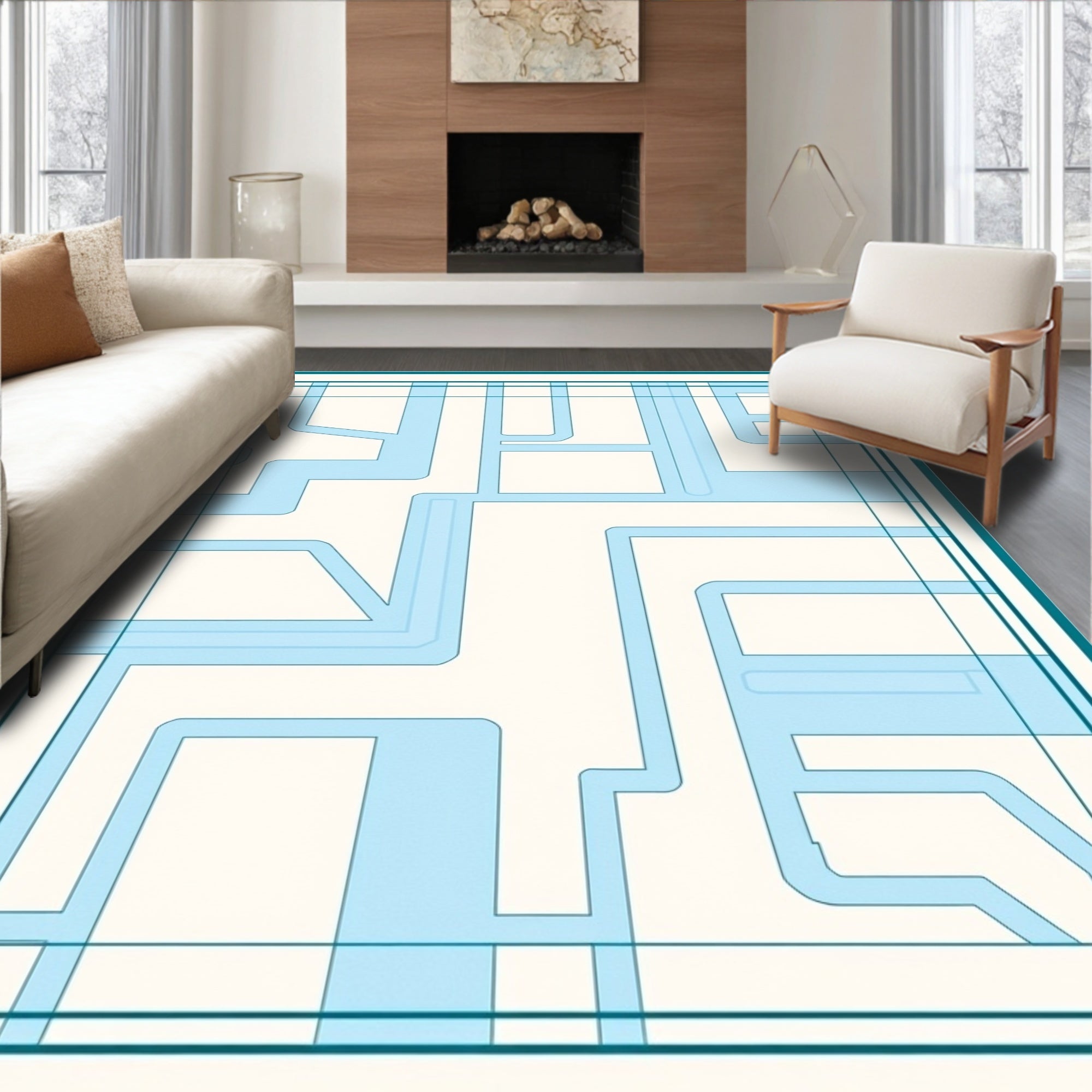 Geometric Lines Maze Pattern Design Rug
