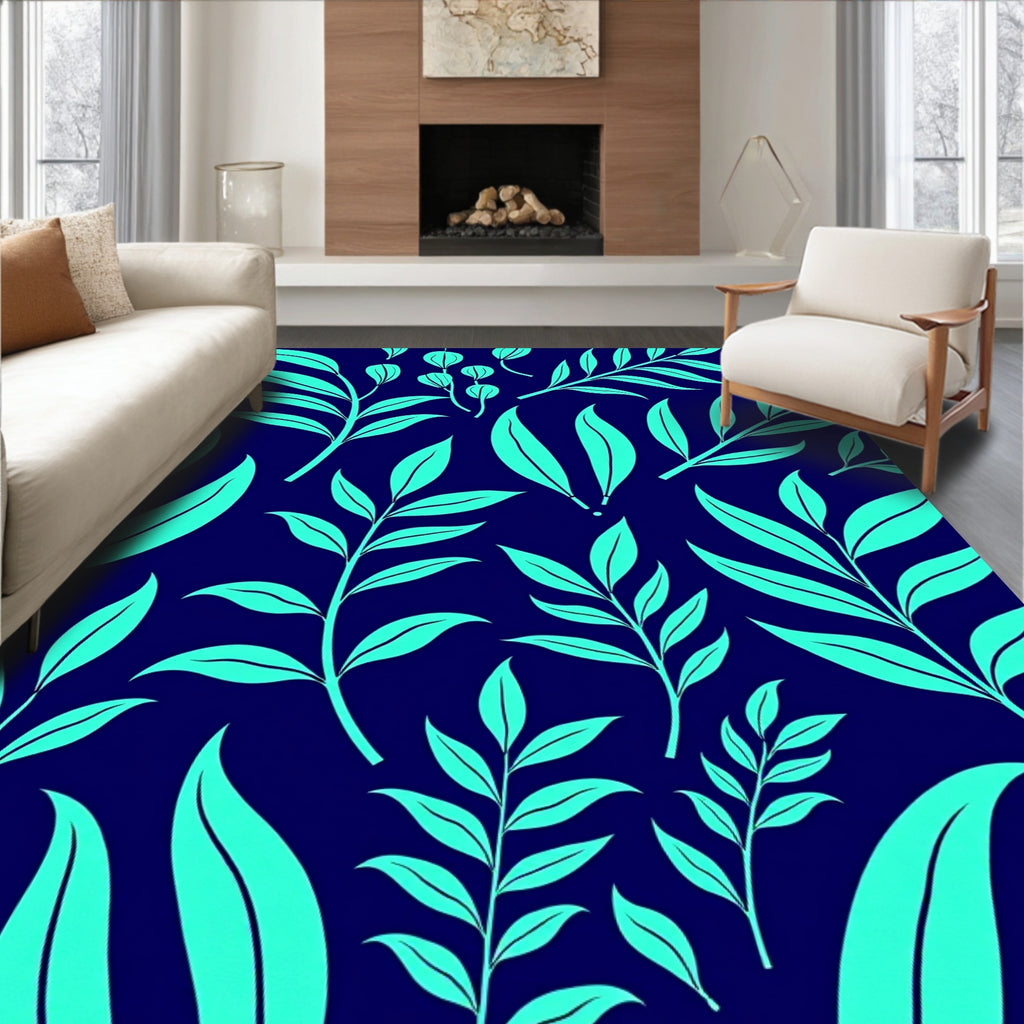 Teal Leaf Pattern Design Rug