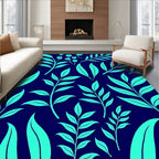 Teal Leaf Pattern Design Rug