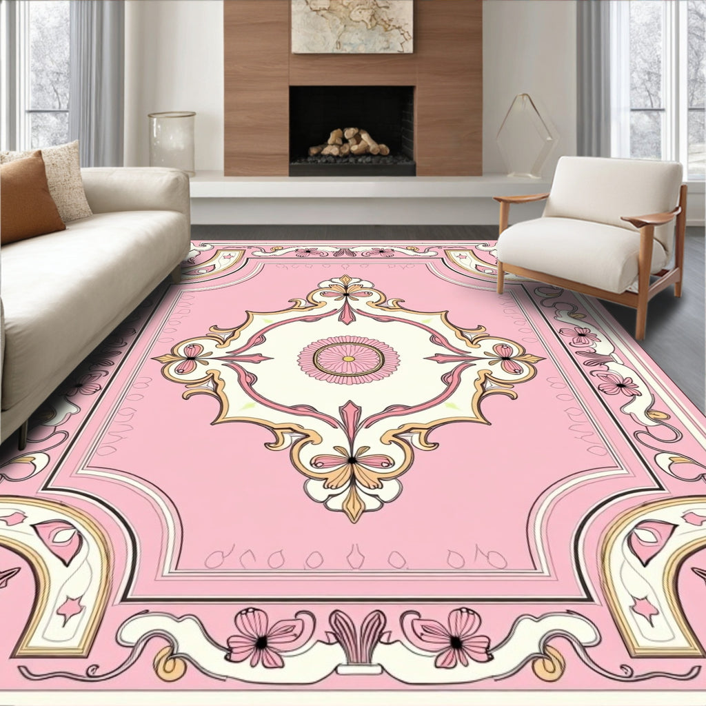 Pink Floral Vintage Patterned Rug