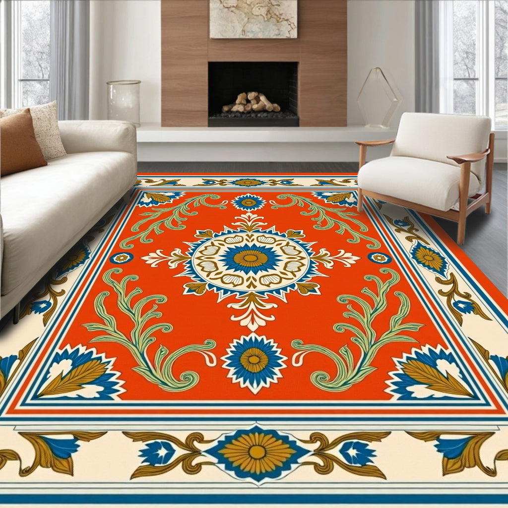 Traditional Floral Medallion Orange Rug