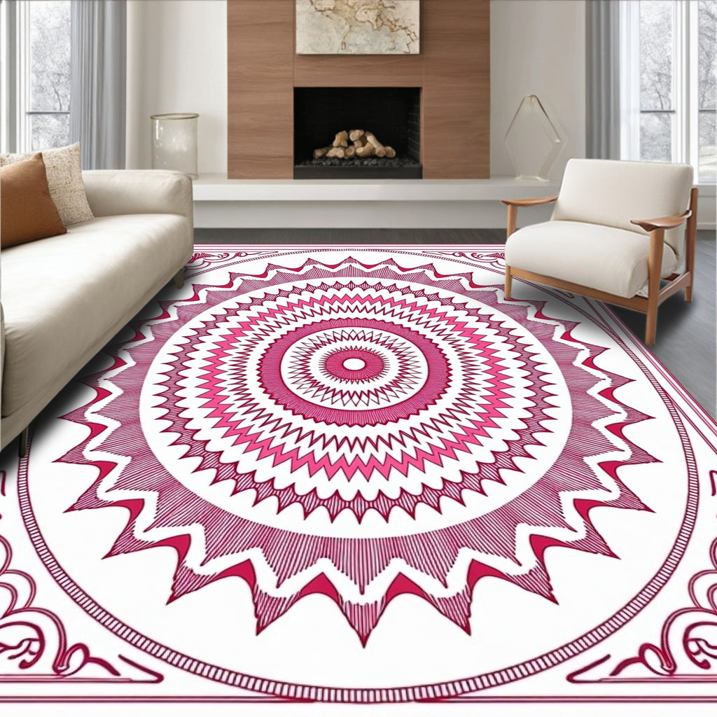 Mandala Design radial pattern Pink Rug