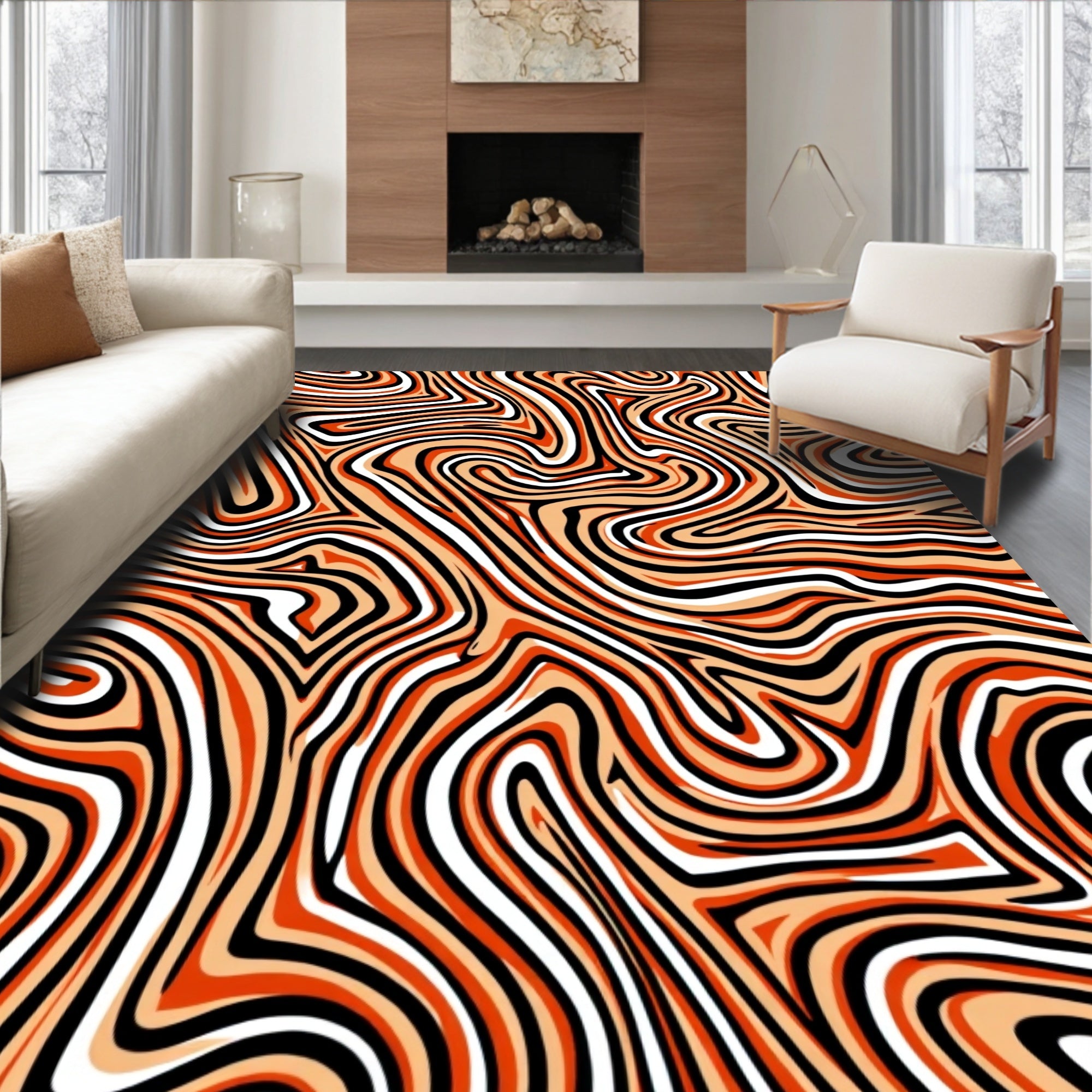 Abstract Wavy Striped Pattern Rug