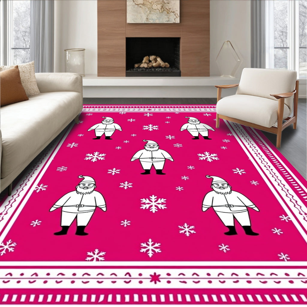 Festive Pink Santa Snowflakes Border Rug