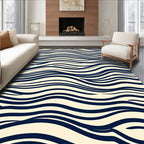 Navy And Cream Wavy Lines Rug