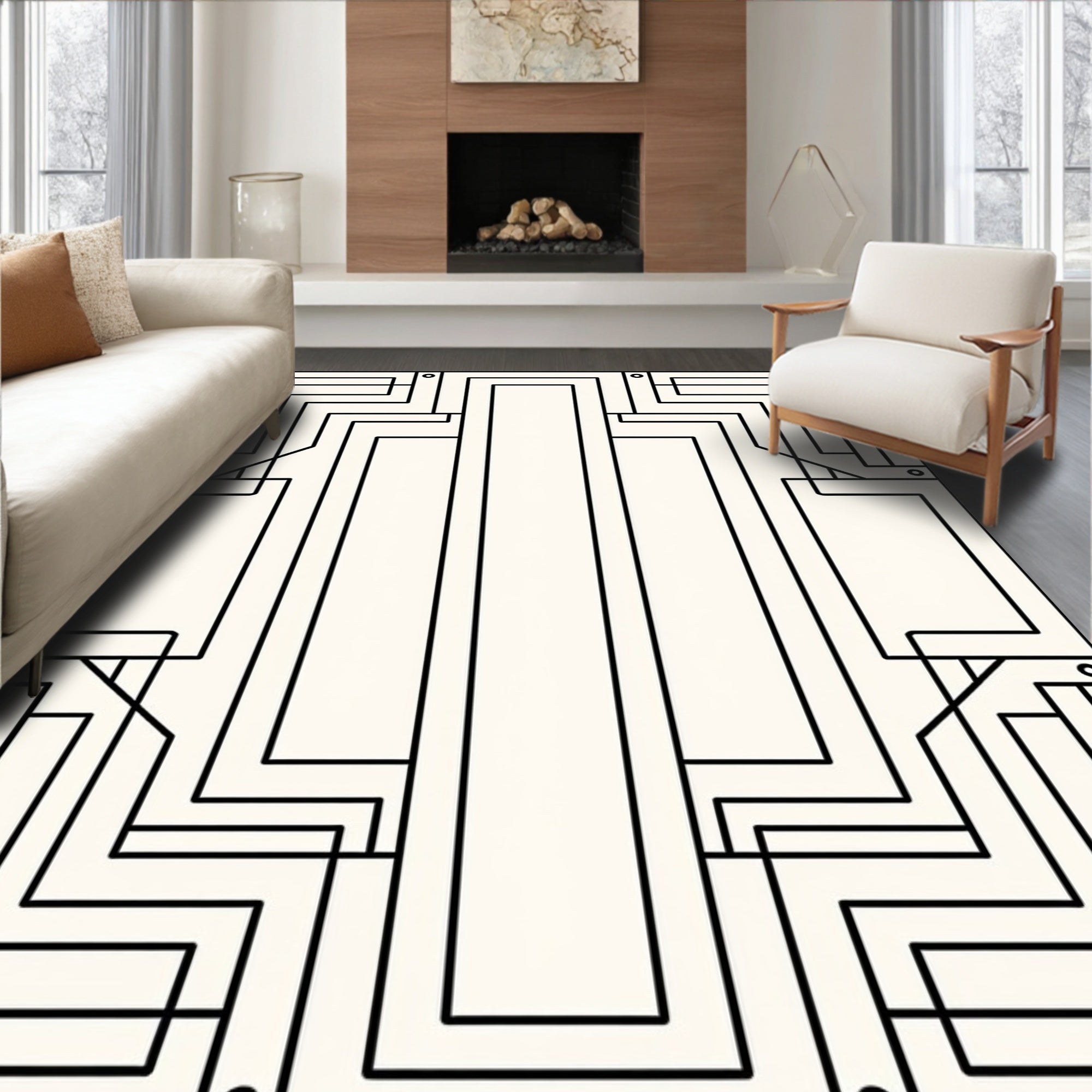 Monochromatic Geometric Art Deco Pattern Rug