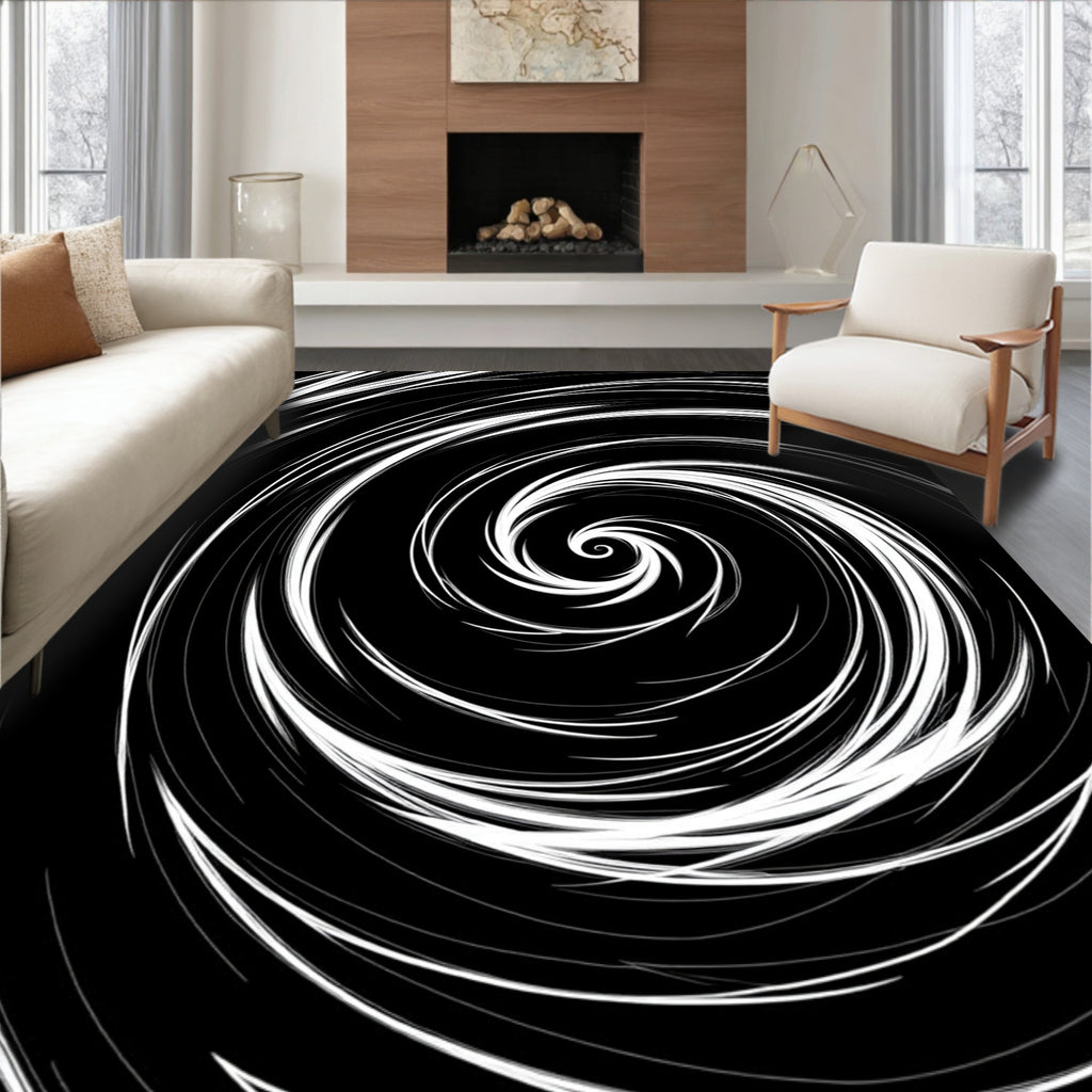 Black White Swirl Abstract Pattern Rug
