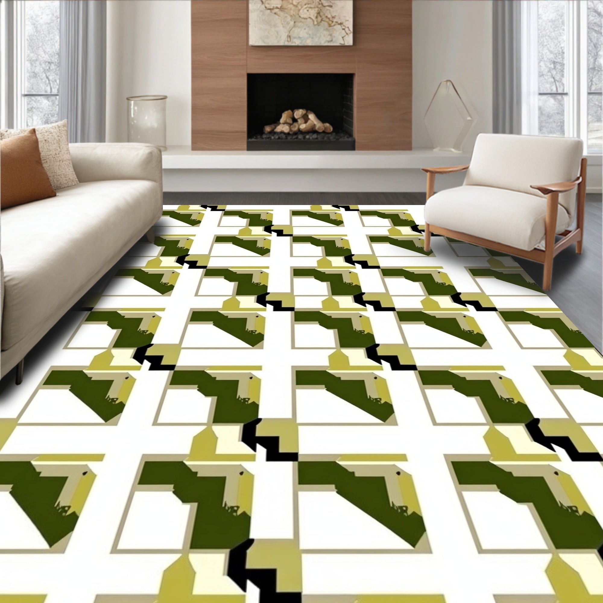 Geometric Angles With Olive Accents Rug