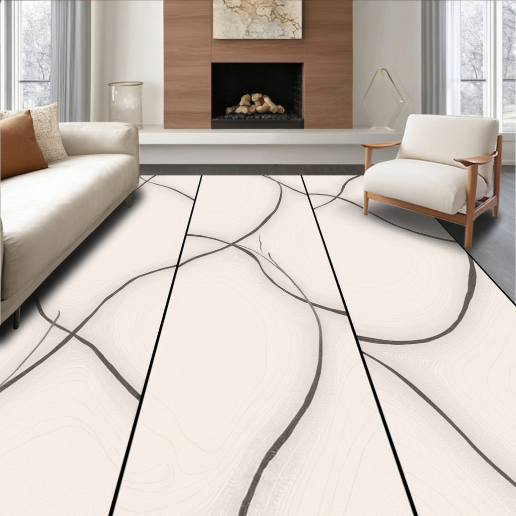 Cream Swirl Abstract Organic Art Rug