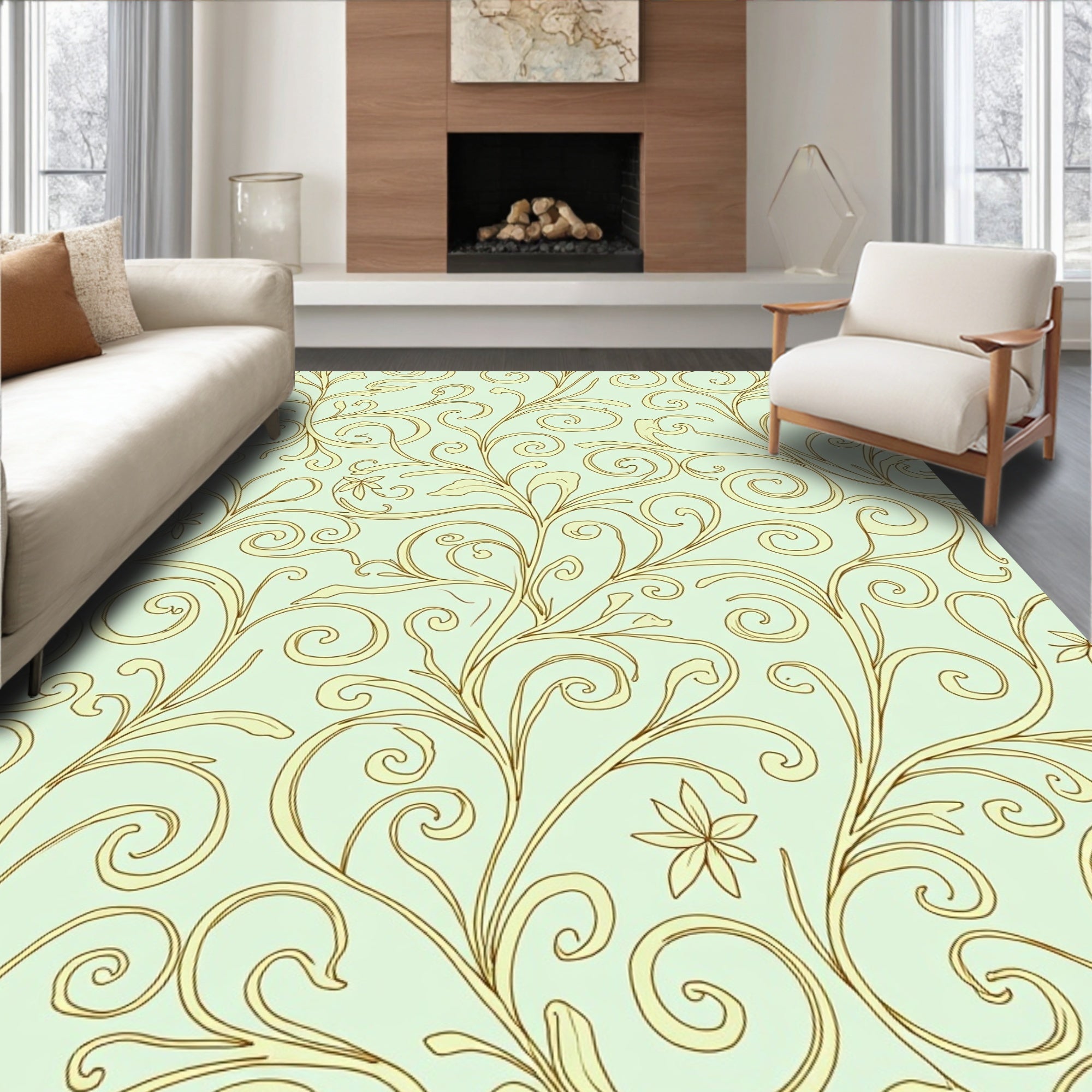 Elegant Swirling Floral Vine Pattern Rug