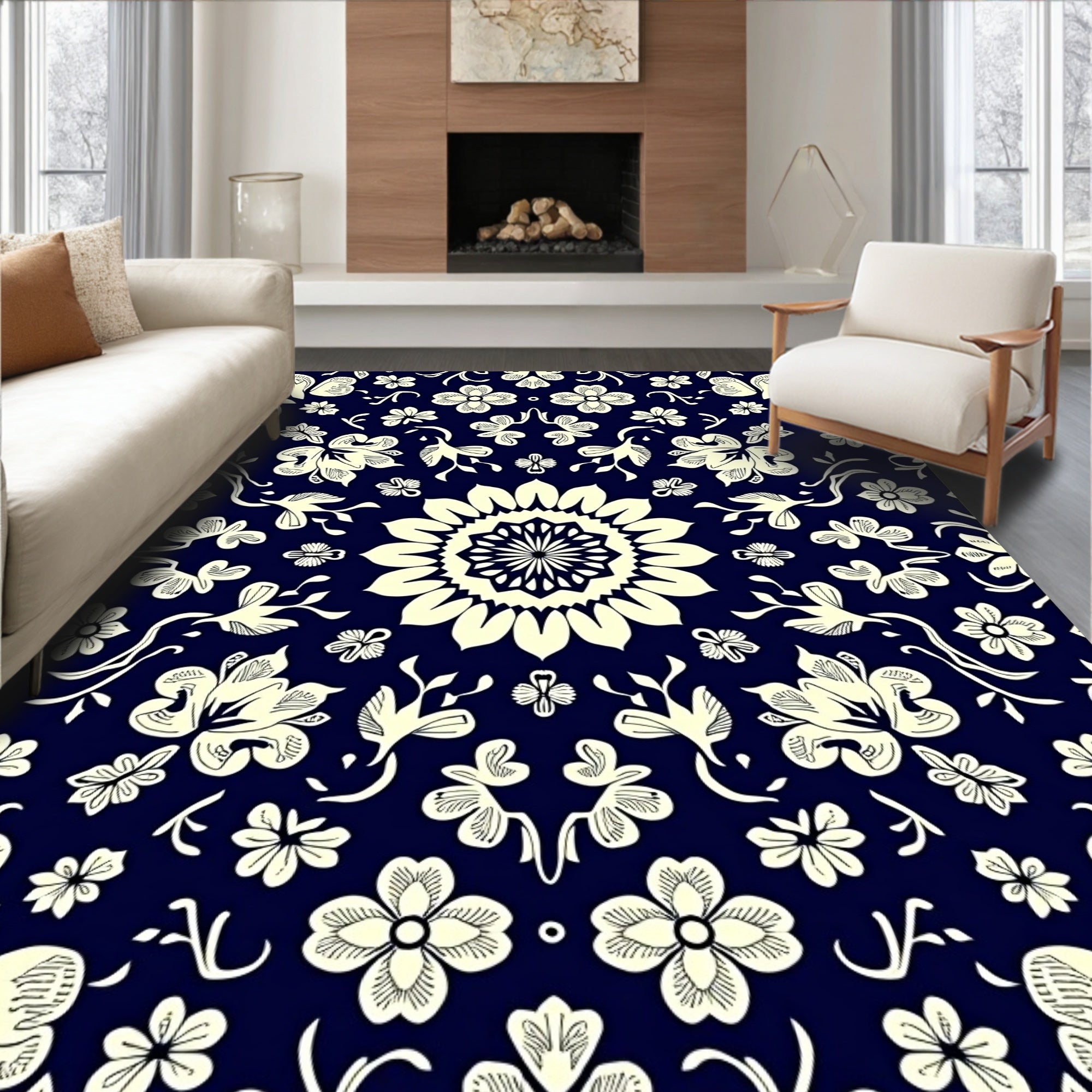 Floral Mandala Patterned Ground Rug