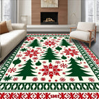 Christmas Trees Snowflakes Folk Art Rug