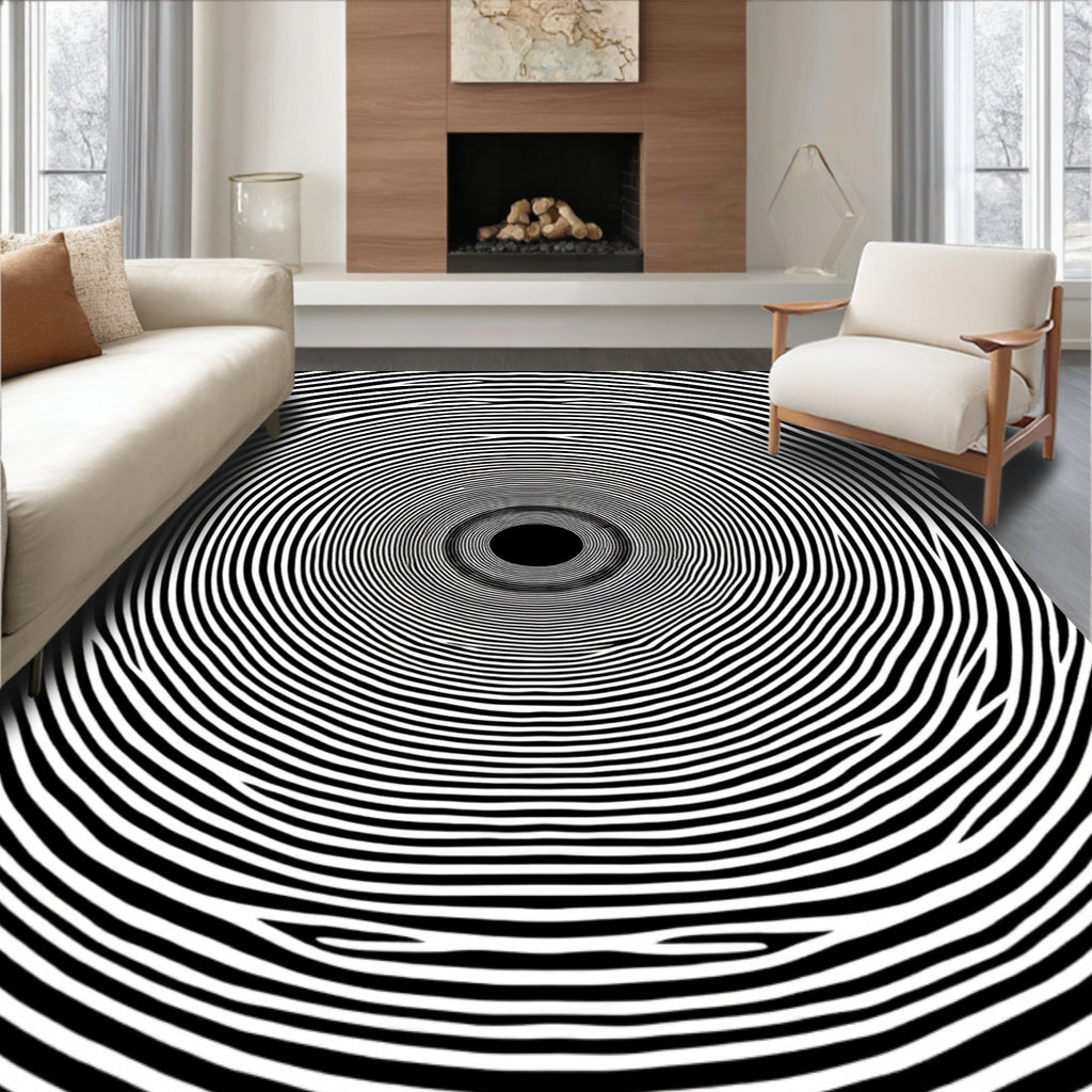 Concentric Black White Optical Rug