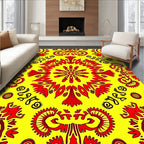 Vibrant Red Sunburst Floral Pattern Rug