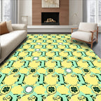 Quirky Floral Emblem Teal and Yellow Pattern Rug