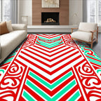 Bold Red Teal Geometric Swirls Rug