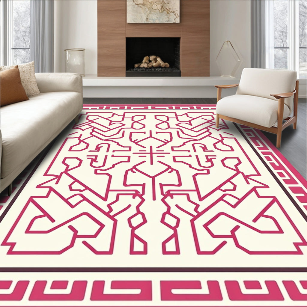 Pink Red Abstract Geometric Pattern Rug