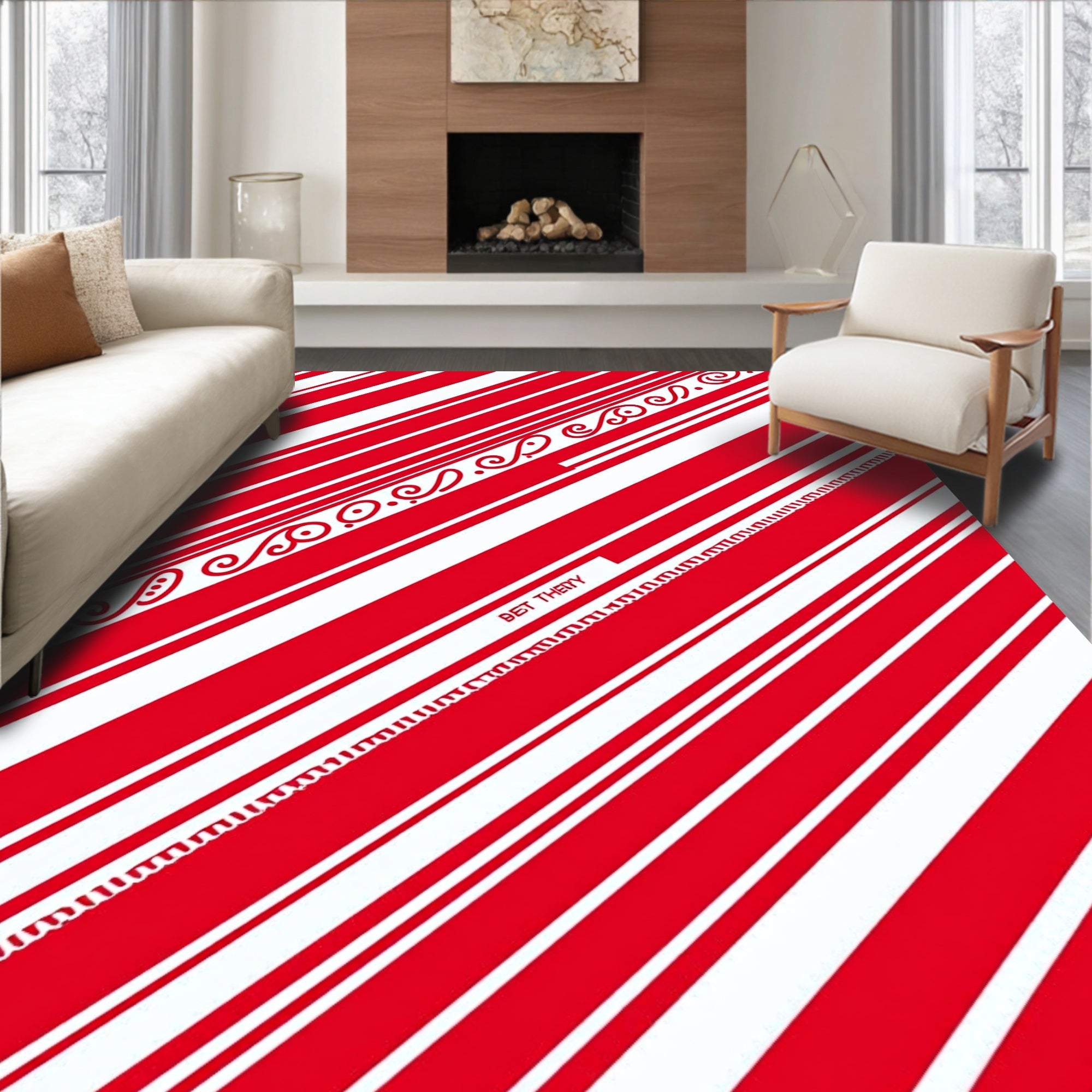 Red White Swirl Candy Cane Stripes Rug