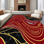 Crimson Gold Swirl Marble Pattern Rug
