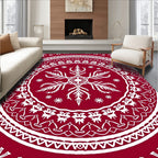 Crimson Scandinavian Snowflake Mandala Design Rug