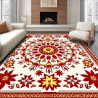 Floral Mandala Design Red Yellow Rug