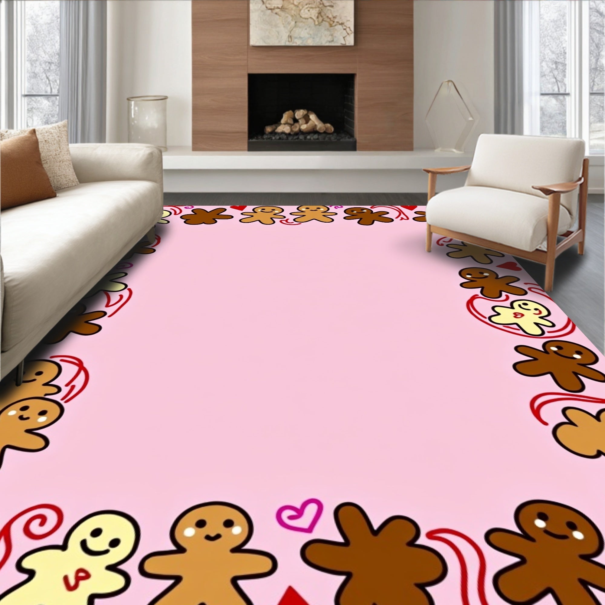 Playful Gingerbread People Border Design Rug