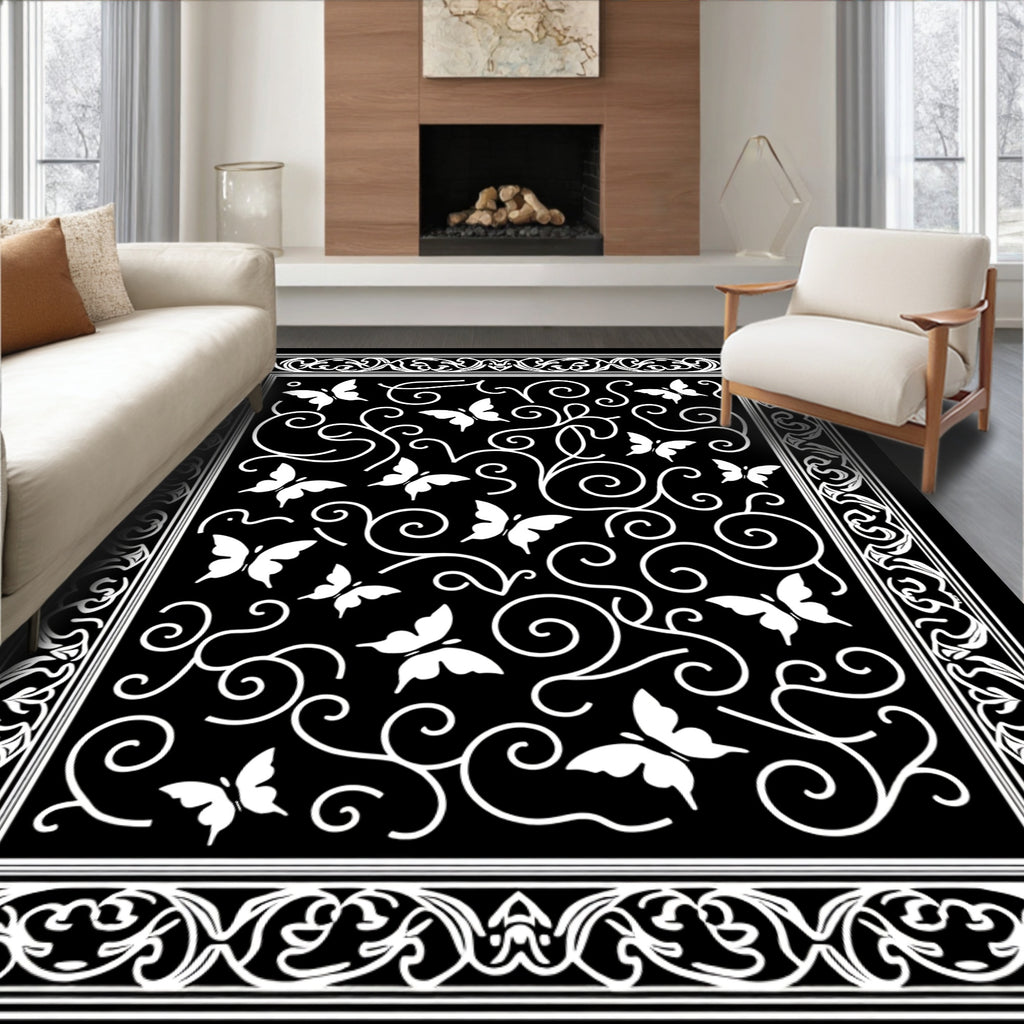 Elegant Butterfly Scroll Pattern Design Rug