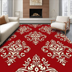Royal Red Ivory Damask Pattern Rug