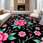 Bold Pink Floral Vines Pattern Rug