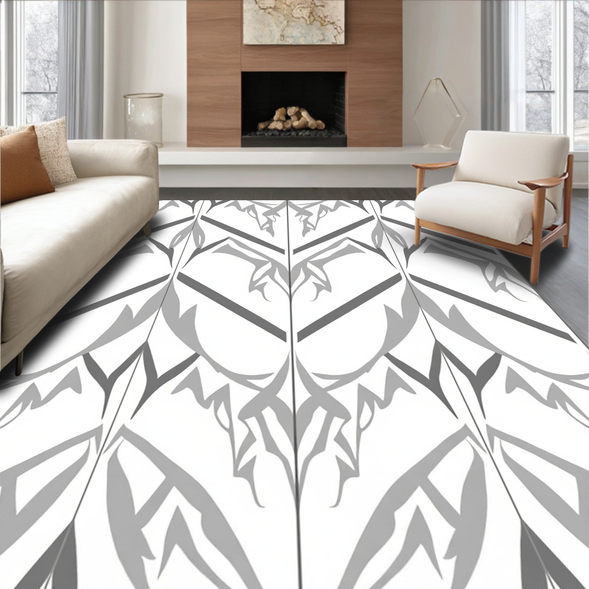 Geometric Leaf Art Deco Pattern Rug