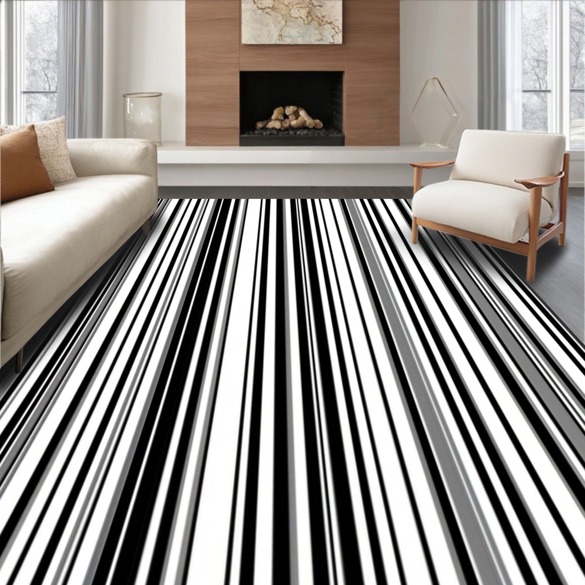 Monochromatic Vertical Striped Classic Rug