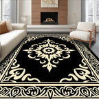 Ornate Black and Cream Floral Medallion Rug