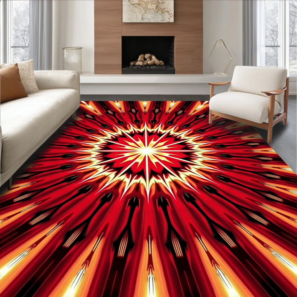 Fiery Sunburst Radial Pattern Rug