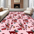 Whimsical Red Deer Floral Garden Rug