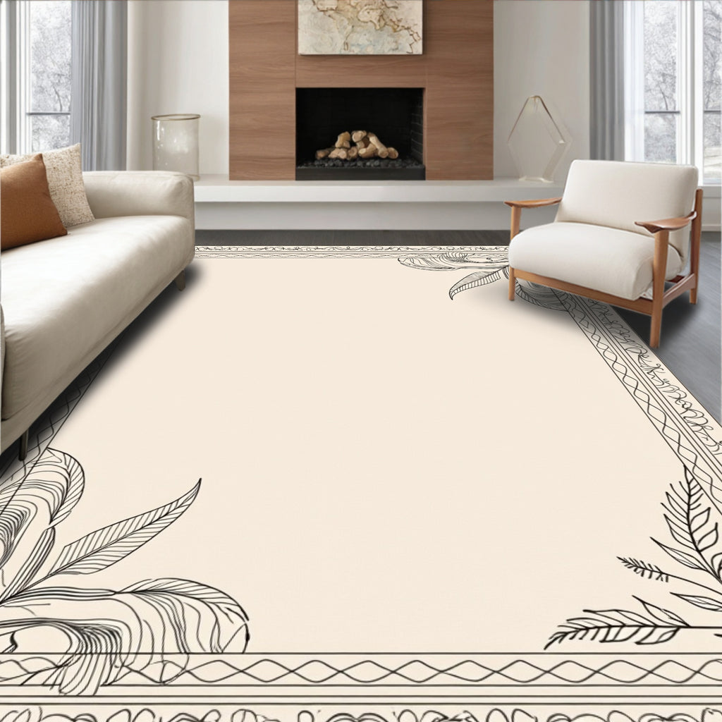 Elaborate Outline Leaf Border Design Rug